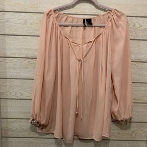 New Directions Woman Light Pink Long Sleeve Embellished Sleeves Blouse Size L